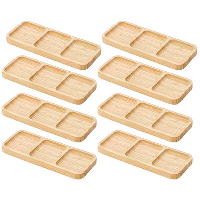 8 Petisqueiras Bambu 25x10cm Eventos Bar Restaurantes 3 Divisórias Entradas Aperitivos Plasvale