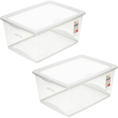 2 Caixas Organizadoras Plástica 60L Tampa My Closet Ordene Transparente Empilháveis