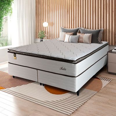 Cama Box Bipartida King Size Hellen Malta Linho com Molas Ensacadas e Espuma D26 66x193x203 cm Bege