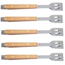 Kit 5 Pegadores de Churrasco Inox 40cm Restaurante Churrascaria Grelha Cabo Madeira
