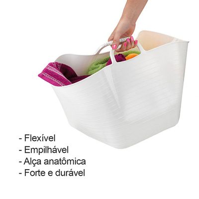 Cesto Organizador Balde Branco Roupa Brinquedos 3un de 30L