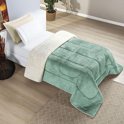 Coberdrom Casa Scarpa Apollo Solteiro Sherpa Manta Flannel Toque Lã De Carneiro - Verde Alecrim
