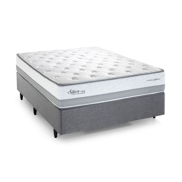 Cama Casal Herval Silver com Pillow Top e Molas Ensacadas 69x138x188cm - Cinza Cinza