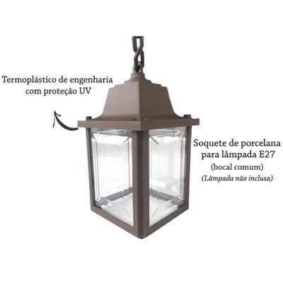 Pendente Luminária Marrom de Teto 37cm Colonial Vintage Exte