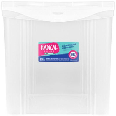 6 Caixas Organizadoras Plásticas Média Alta 30L Ordene Transparentes Radical Color