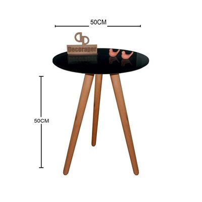 Mesa De Canto Pés Palito Amadeirado Com Tampo Vidro 50cm Preto 50cm