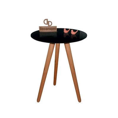 Mesa De Canto Pés Palito Amadeirado Com Tampo Vidro 50cm Preto 50cm