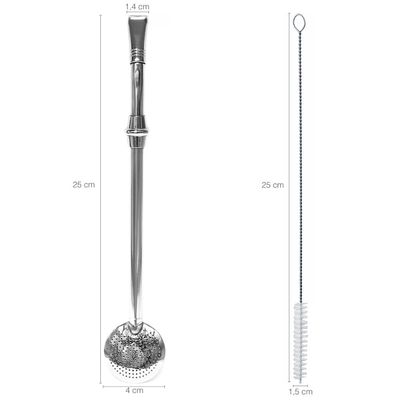 Bomba De Chimarrão Aço Inox 304 Desmontável Com Escovinha Inox