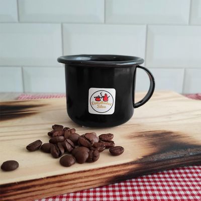 Mini Caneca Esmaltada Com Alça 90ml Xícara Em Ágata Para Café Esmaltados Silva Preto