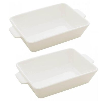 Kit 2 Refratários 23,5x15x5cm Travessa Porcelana Branca com Alça Funda Lyor Basic