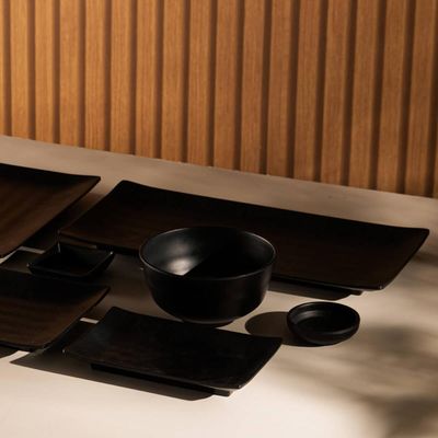 Kit 24 Travessas para Servir Sushi Sashimi em Restaurante Japonês 35x16cm Melamina Retangulares Pretas