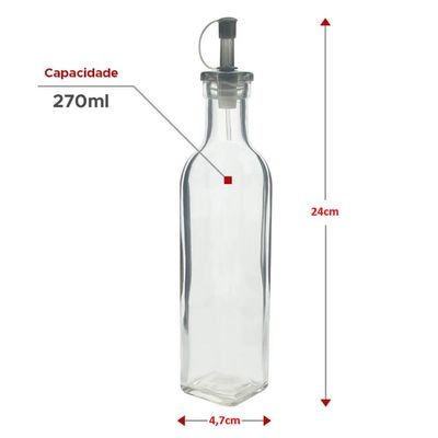 Kit 24 Garrafas de Vidro Bico Dosador Tampa 270ml Azeite Vinagre Condimentos Lyor Restaurante