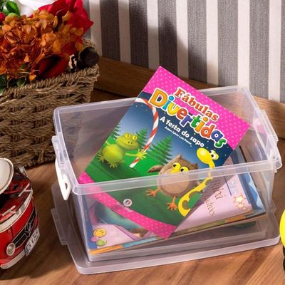 Kit 4 Caixas Organizadora 4L com Travas e Alças Laterais Bel Ordene Escola Casa Closet