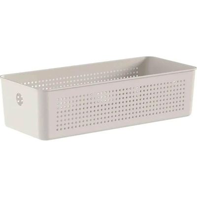 Kit 2 Cestos Organizadores 34x15x9cm Flow Bege Caixa 4,5L Lavanderia Banheiro