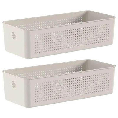 Kit 2 Cestos Organizadores 34x15x9cm Flow Bege Caixa 4,5L Lavanderia Banheiro