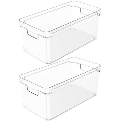 Kit 2 Organizadores De Armário 30x15x13cm Caixas Organizadoras Empilháveis Com Alças Clear OU