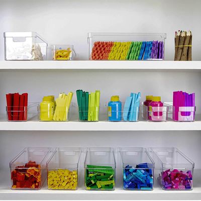 Kit 2 Organizadores De Armário 30x15x13cm Caixas Organizadoras Empilháveis Com Alças Clear OU