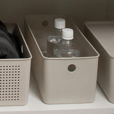 2 Cestos Organizadores 4,2L e 4,5L Multiuso Retangular Flow Bege Caixas Organizadoras Ou Bege