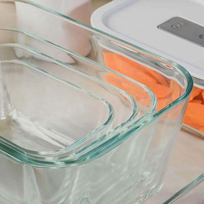 Kit 12 Potes De Vidro Hermético 2400ml Fresh Lock Branco com Tampa para Forno Microondas