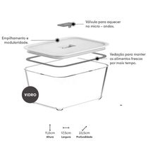 Kit 12 Potes De Vidro Hermético 2400ml Fresh Lock Branco com Tampa para Forno Microondas