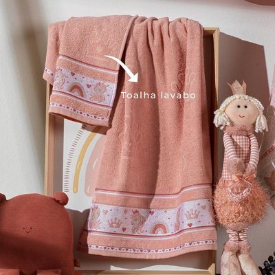 Jogo De Toalha De Banho Infantil 2 Peças Soft Kids Com Lavabo Appel Rosê Misty - Unicórnio