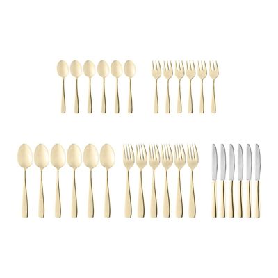 Faqueiro Wolff Pisa em Aço Inox Dourado  30 Peças Inox com Dourado