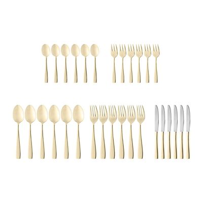 Faqueiro Wolff Pisa em Aço Inox Dourado  30 Peças Inox com Dourado