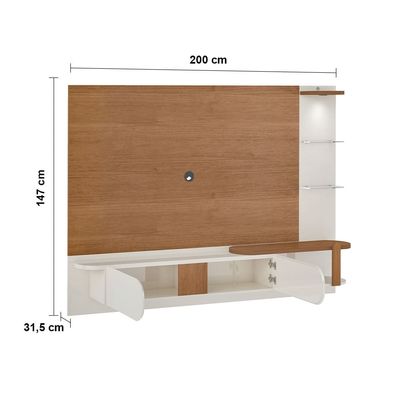 Painel Suspenso Artely Toronto com 2 Portas, 2 Prateleiras de Vidro Cinamomo/Off White