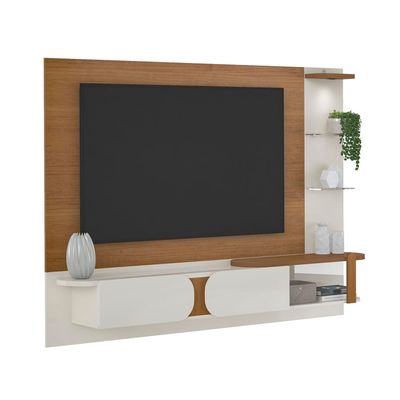 Painel Suspenso Artely Toronto com 2 Portas, 2 Prateleiras de Vidro Cinamomo/Off White