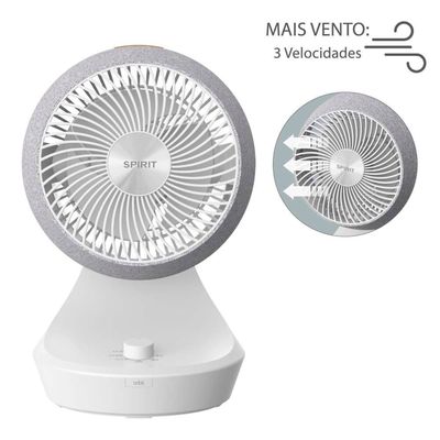 Circulador de Ar Spirit Orbit 20cm com 3 Velocidades e Múltiplas Inclinações Branco com Cinza