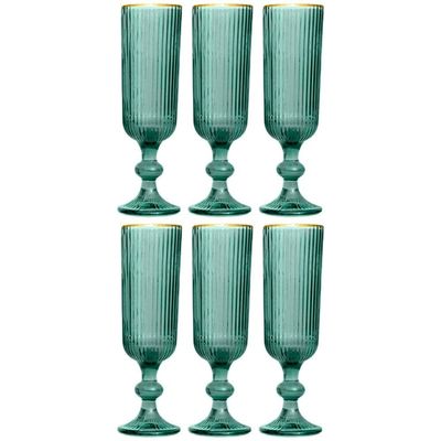 Conjunto de Taças L`Hermitage Cameratta em Vidro Verde com Borda Dourada 160ml - 6 Peças Verde