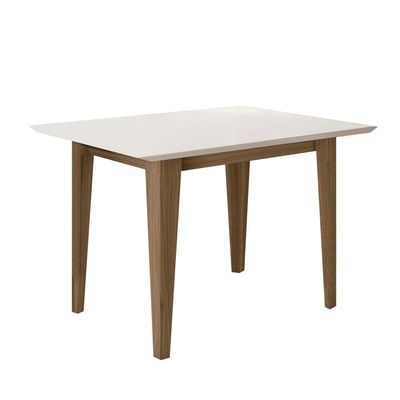 Mesa de Jantar Retangular Poliman Kate com 4 Cadeiras Estofadas Revestidas em Suede Cinamomo/Off White