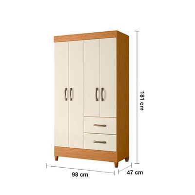 Guarda-Roupa Solteiro Palumóveis Mobi com Cabideiro, 4 Portas de Bater e 2 Gavetas Bege