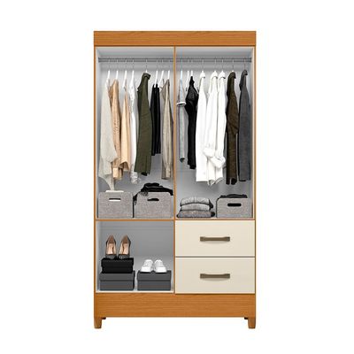 Guarda-Roupa Solteiro Palumóveis Mobi com Cabideiro, 4 Portas de Bater e 2 Gavetas Bege