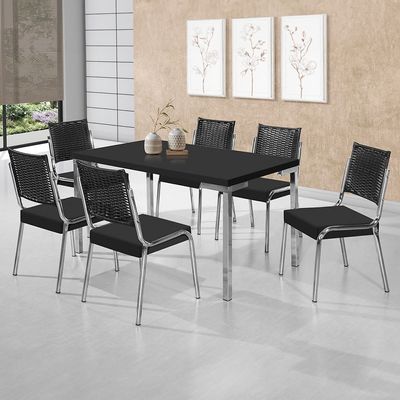 Mesa de Jantar Aço Nobre Kansas com 6 Cadeiras Preto