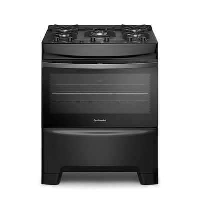 Fogão Continental 5 Bocas FC5GB Preto com Mesa de Vidro, Forno Eco Turbo e Tripla Chama Preto / Bivolt