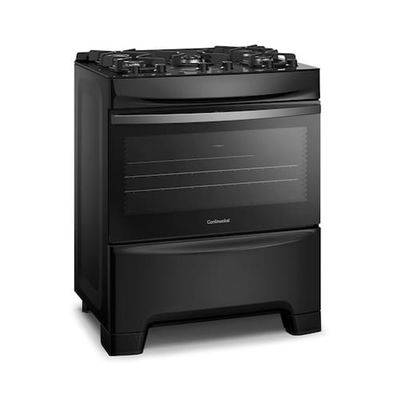 Fogão Continental 5 Bocas FC5GB Preto com Mesa de Vidro, Forno Eco Turbo e Tripla Chama Preto / Bivolt