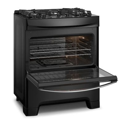 Fogão Continental 5 Bocas FC5GB Preto com Mesa de Vidro, Forno Eco Turbo e Tripla Chama Preto / Bivolt