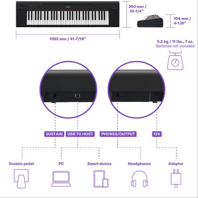 Piano Digital NP 15B Piaggero Preto 61 Teclas com Fonte Bivolt Yamaha