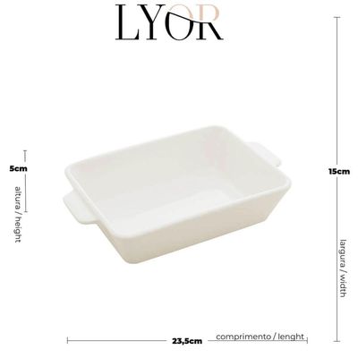 Kit 3 Travessas de Porcelana Branca 23,5x15cm Refratários co