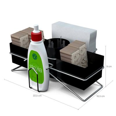 Suporte Porta Sachês Açúcar Mexedor Adoçante Chás Organizador para Mesa do Café Preto