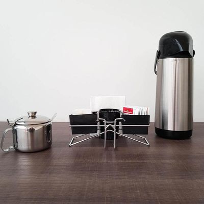 Suporte Porta Sachês Açúcar Mexedor Adoçante Chás Organizador para Mesa do Café Preto