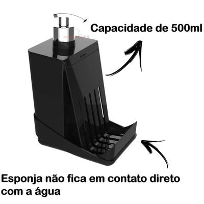 Kit Pia Cozinha Lixeira 9L Grade Protetora Porta Detergente Plástico Preto 3pçs Crippa Smart S