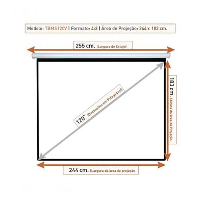 Tela De Projeção Retrátil Manual Tbms120v (240 X 180 Cm)
