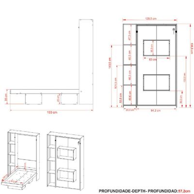 Cama Articulada de Solteiro com 4 Prateleiras e 2 Nichos CM8013 Amêndoa Tecnomobili
