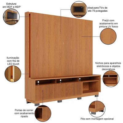 Estante Painel Para Tv 75 Pol Led 200cm Yarden C04 Freijó - Lyam Decor