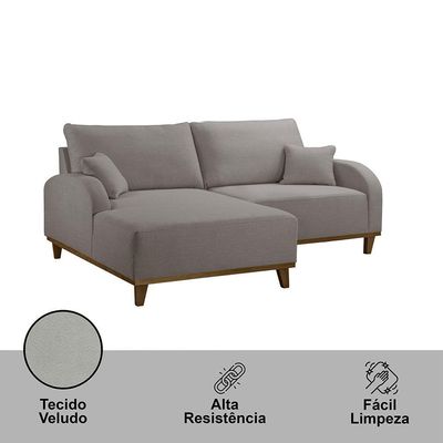 Sofá Albano Veludo 185 Chaise Lado Esquerdo Meu Sofá Online B026 Veludo Prata