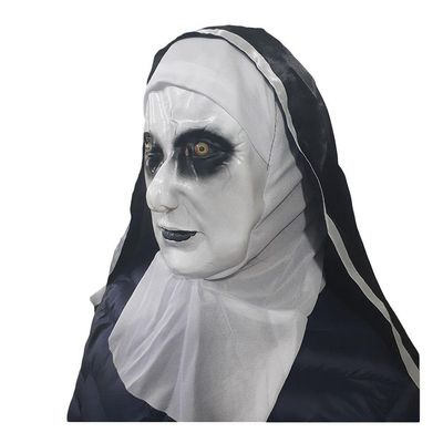 Máscara Halloween Freira Em Látex Com Véu E Gola
