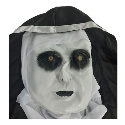 Máscara Halloween Freira Em Látex Com Véu E Gola