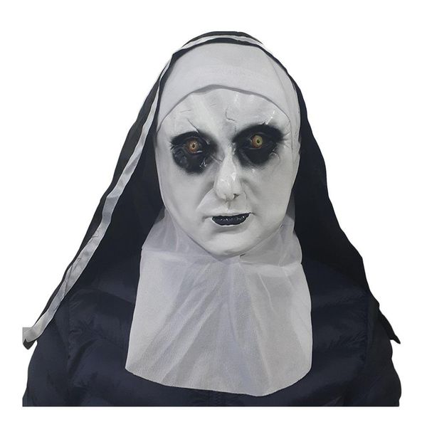 Máscara Halloween Freira Em Látex Com Véu E Gola